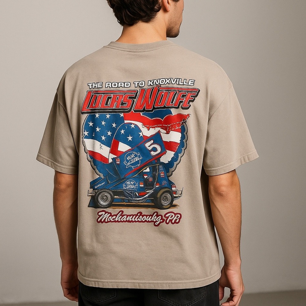 Lucas Wolfe PBR Sprint Car Racing Tee 3XL Tan Full Back Graphic Oversized Gildan